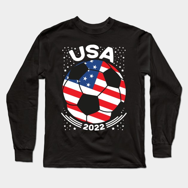 USA Flag Soccer Fans Shirt, USA American Flag Sports Soccer Ball Long Sleeve T-Shirt by mcoshop